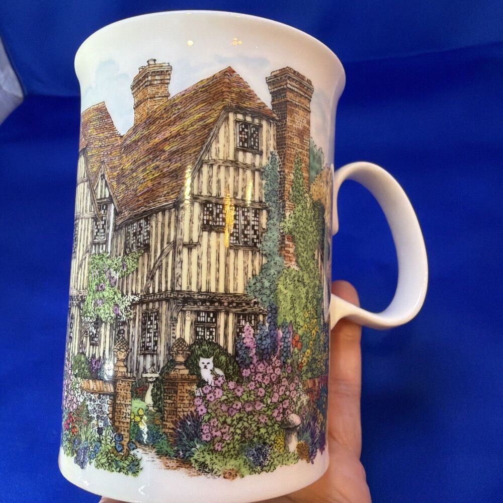 Dunoon Doorways Mug Sue Scullard Fine Bone China England Grey Cat & Rose Cottage